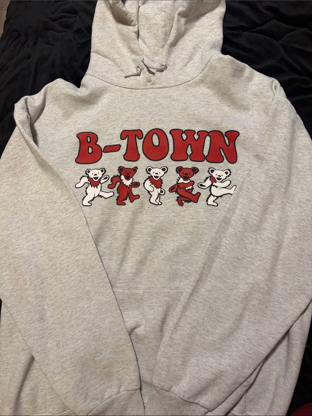 B-TOWN Graphic Hoodie in Heather Gray with Red and White Bears